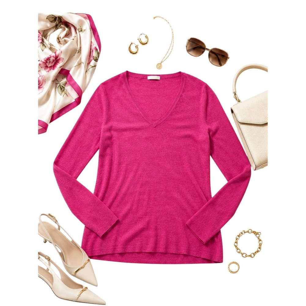 Prada Pink Cashmere Silk V Neck Sweater Italian Size 46 Fits Small Quiet Luxury